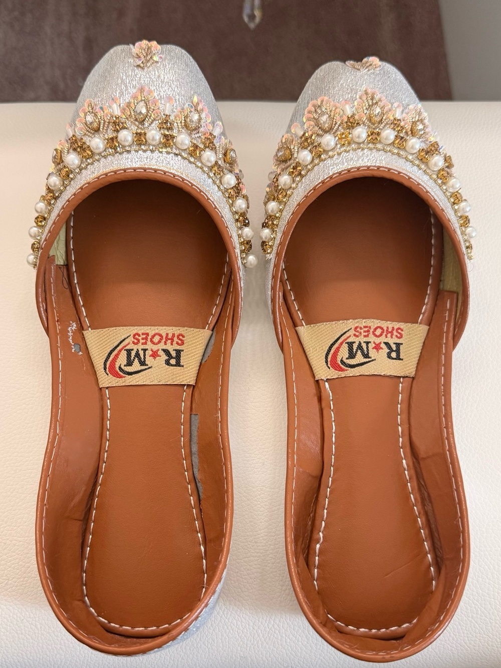 Women's Embellished Silver Punjabi Khussa Ballet Flats